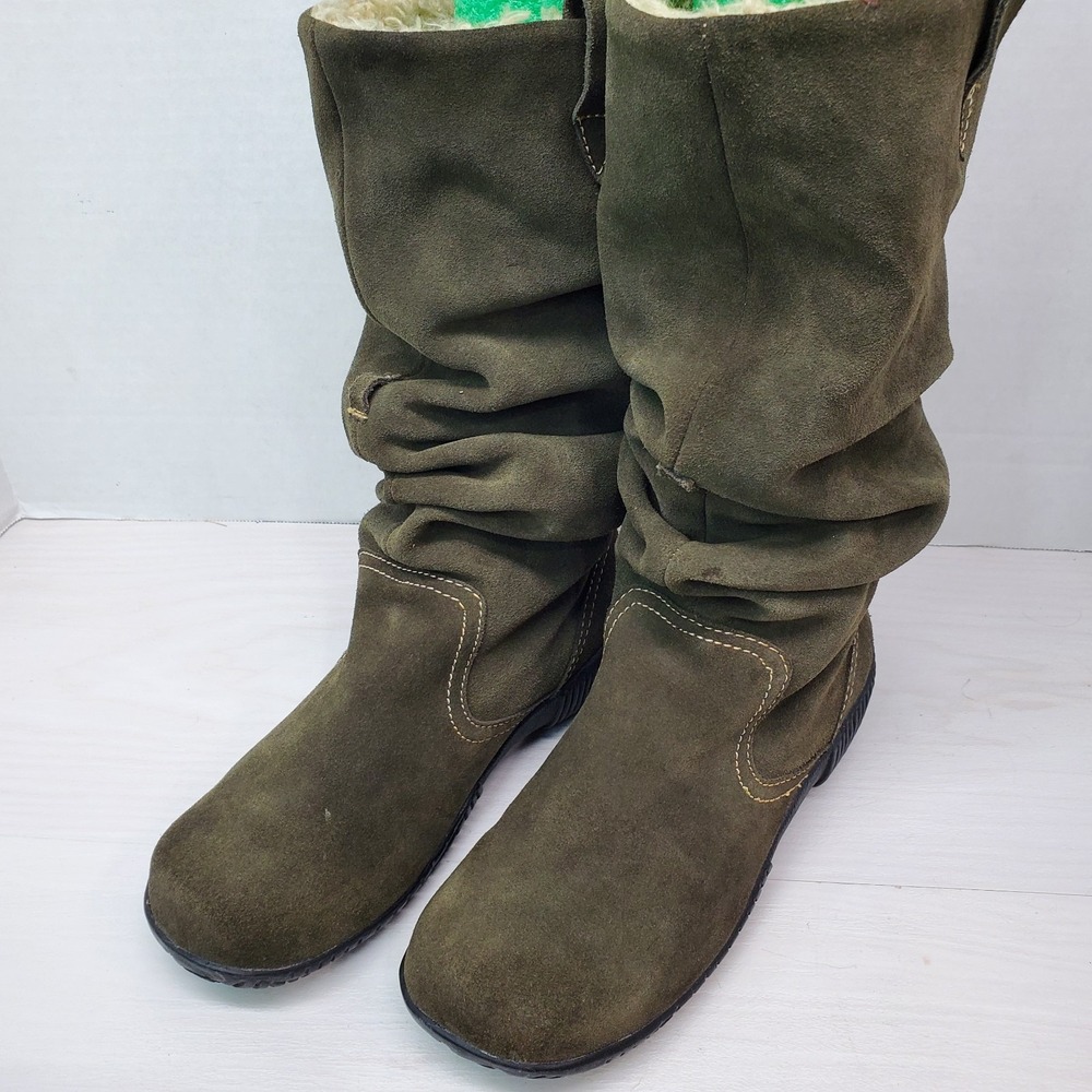 Cloak Olive Green Suede Leather Lined Boot Womens 7 M Elf‎ Core Bohemian Boho